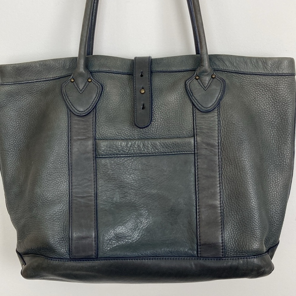 LL Bean Signature Heritage Navy Blue Leather Tote Bag - Picture 2 of 16